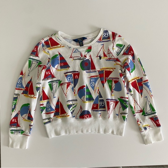 Polo Ralph Lauren Other - Polo by Ralph Lauren Kids (8-10) White Sweater with Colorful Sailboat Print